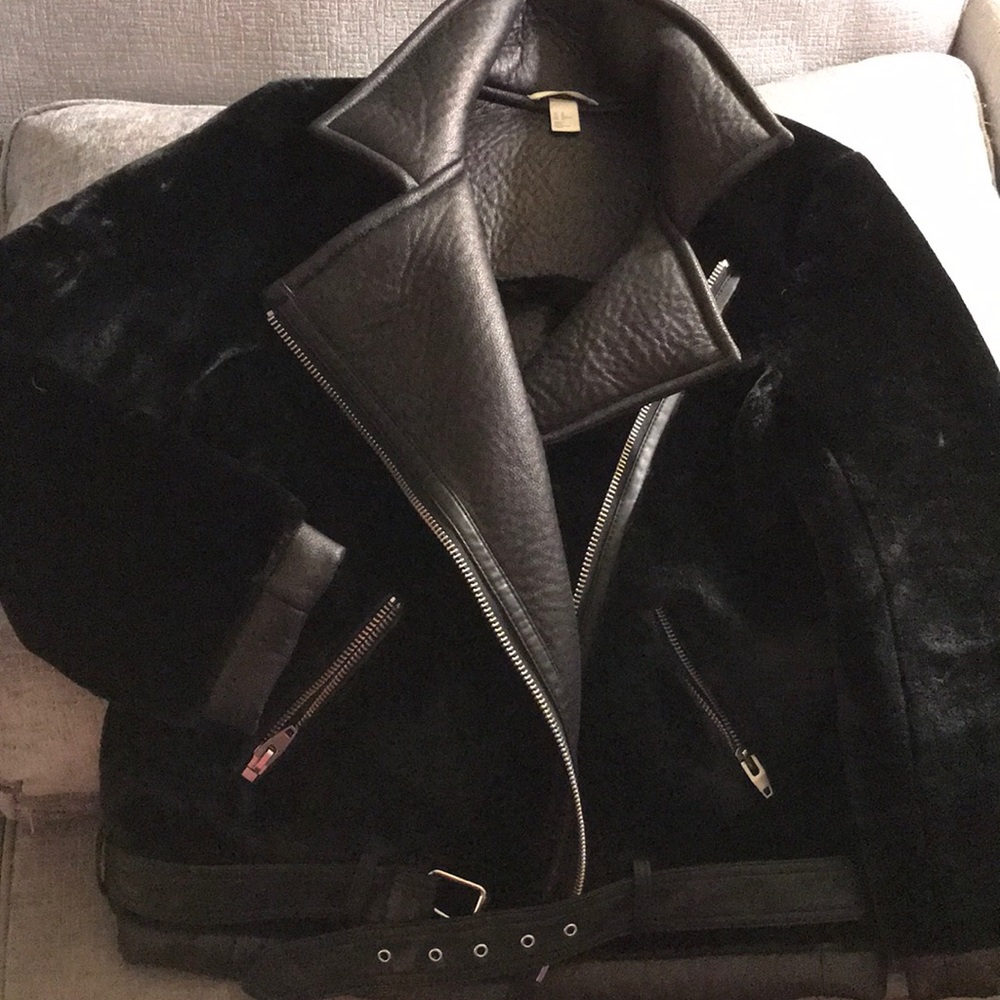 Faux fur & leather motor cycle jacket